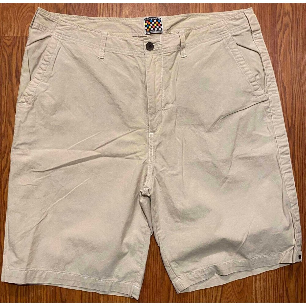 Vtg Quiksilver Chino Shorts Mens 38 9" Beige Skater Y2K Baggy